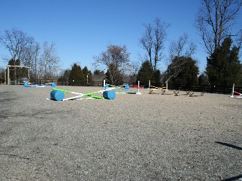 View of the jumps in the arena.